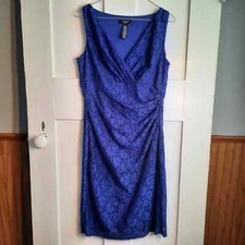 CHAPS Blue Lace Sleeveless Vneck Ruched Dress sz8