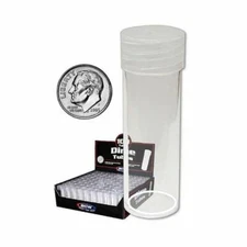 (Pack of 3) BCW Clear Round Coin Tubes DIME SIZE Heavy Duty Screw Top Design