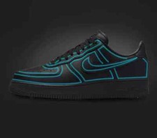 Custom Nike Air Force 1 Black Shoes Turquoise Blue Cartoon Outline Mens Womens