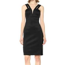 NWT Guess Women Black Plunge Neck Bodycon Cocktail Party Dress Size 2 $108