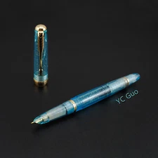 2018 Wing Sung 618 Piston Fountain Pen Flashing Sky Blue Golden Clip Fine Nib  