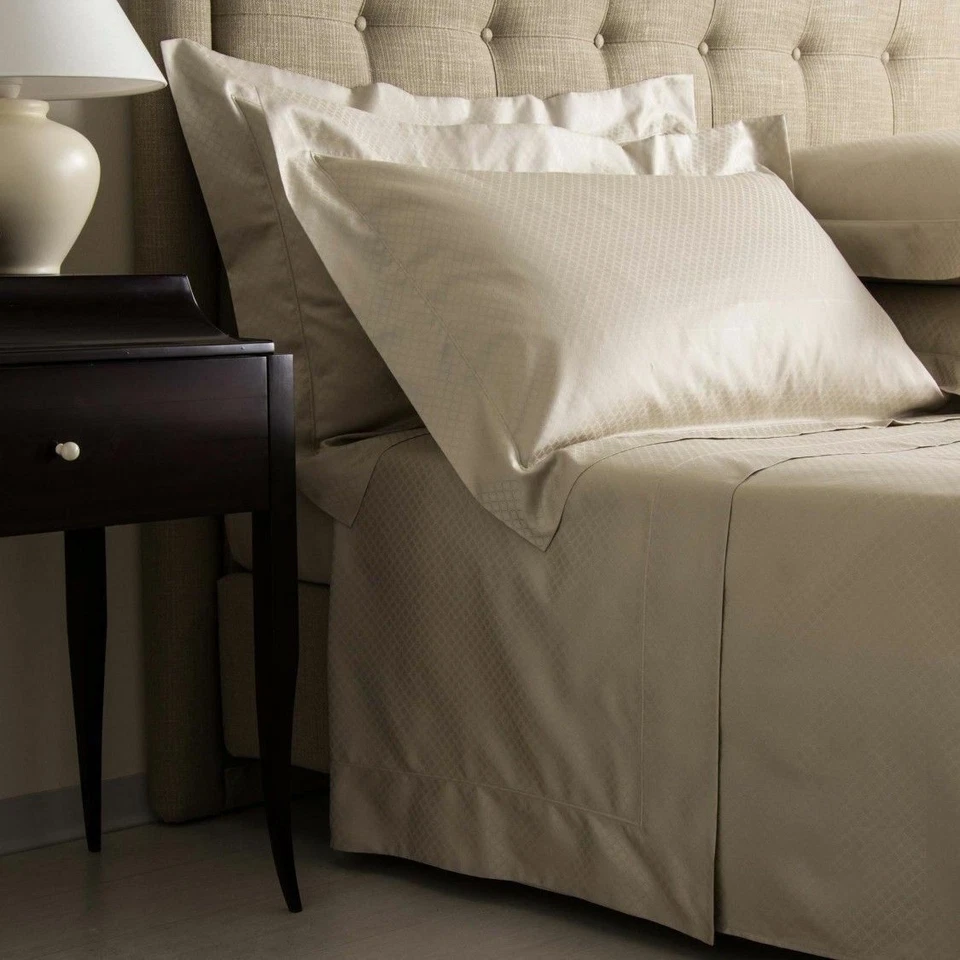 Juego de sábanas Frette Illusione Queen planas y ajustadas abedul beige tostado sin fundas nuevo