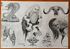 1984 VINTAGE Jack Rudy Traditional Tattoo Flash Sheet Tattooland Biker Wizard
