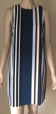 NWT ANN TAYLOR Factory Blue Striped Sleeveless Shift Dress Size 4 Lined $99.99