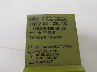 Pilz PNOZ X3 3S/10 Ident.Nr: 774318 D/N VDE 0110 4kV/3 41800EV