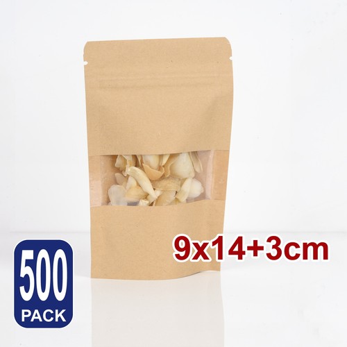 9 x 14 cm Kraft Stand Up Pouch Bags Clear Window Zip Lock Reusable Storage 500x - Picture 2 of 6