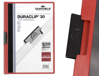 25 Stück DURABLE Klemm-Mappe DURACLIP  30, Hartfolie, bis 30 Blatt in rot