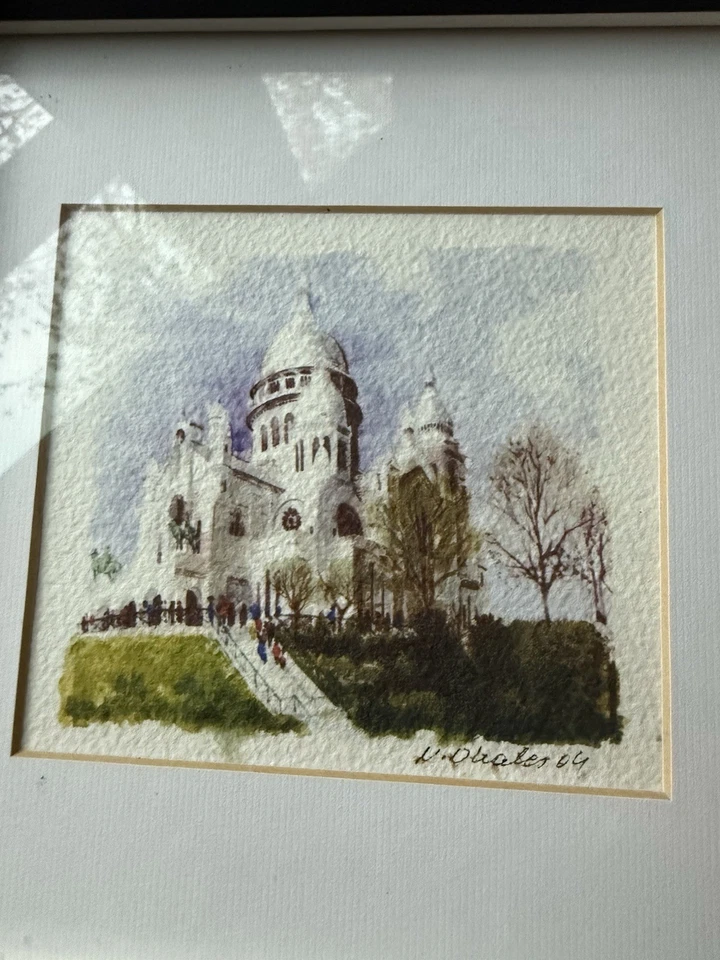 Pottery Barn Watercolor Print Wall Hanging Framed Matted 9x9 Minimalist Cottage - Image 2 of 4