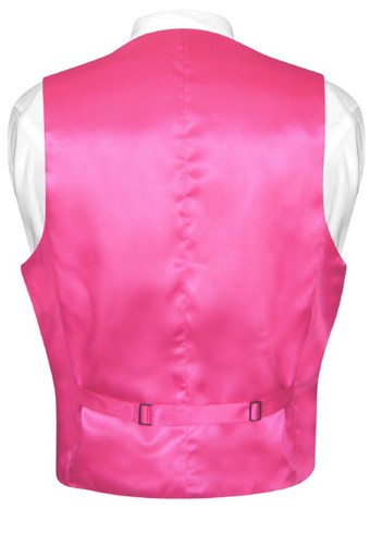 Biagio Men's SILK Dress Vest & NeckTie Solid HOT PINK FUCHSIA Neck Tie Set 2XL - Picture 2 of 4