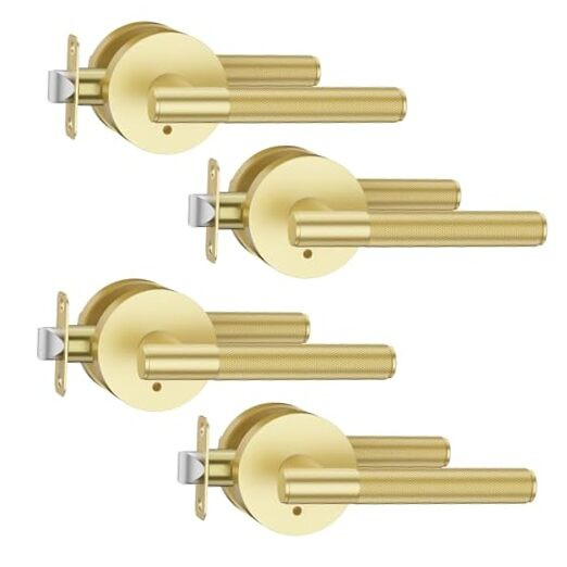4 Pack Privacy Gold Door Handles, Door Lever with Door Knobs Indoor for