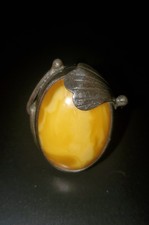 Vintage Size 6 3/4 Sterling Silver 925 Egg Yolk Butterscotch Amber Ring Signed