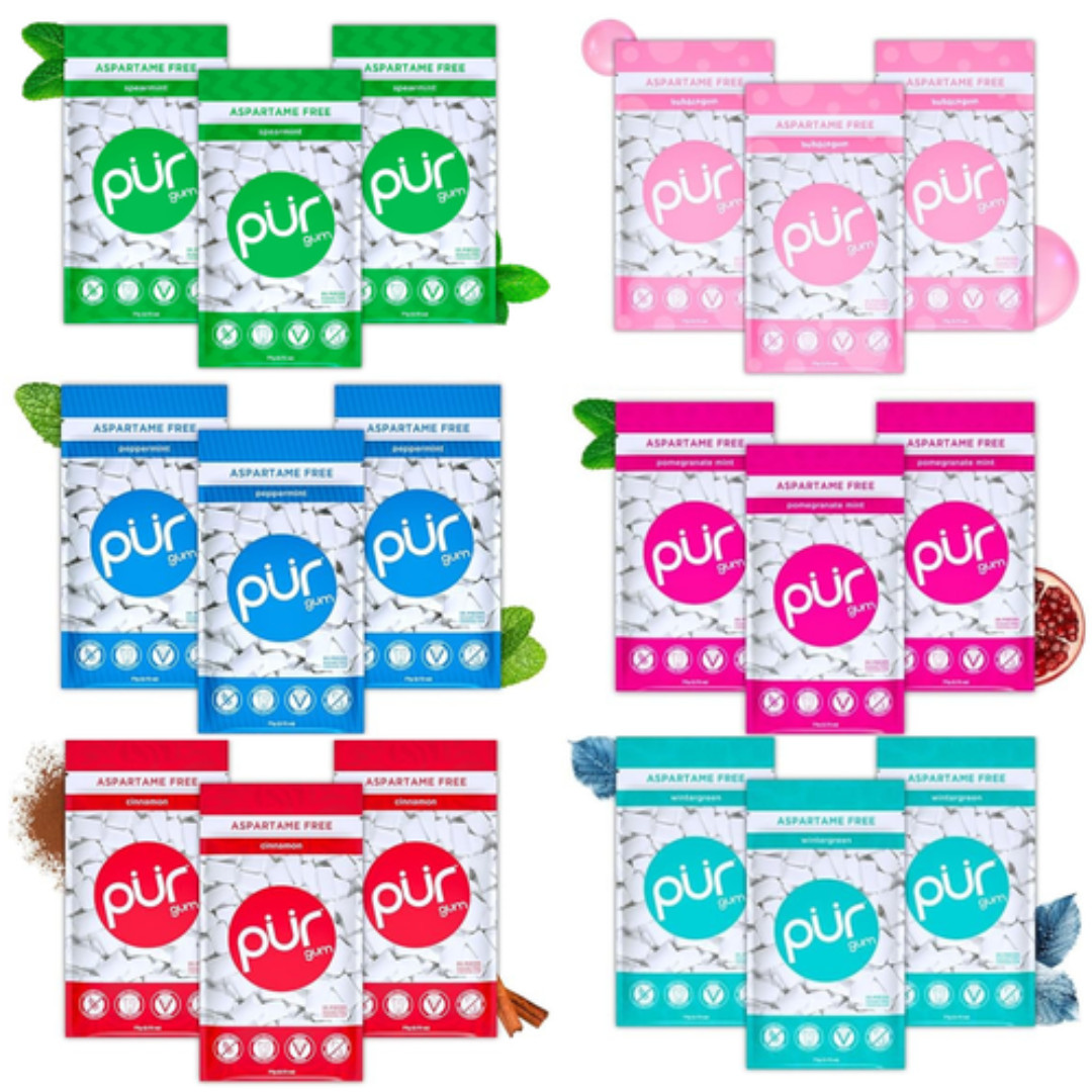 PUR Gum Aspartame Free Chewing Gum 100% Xylitol Natural,55 Pcs (Select Flavor)