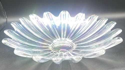 Vintage MCM Federal Celestial Glass Bowl Clear Iridescent Starburst Flower Petal