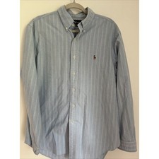 RALPH LAUREN Polo Men's L Blue Striped Button Down Long Sleeve SHIRT, 16.5/34-35