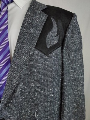 Circle S Western Sport Coat Mens 50L Gray Ivory Purple Blazer Suede Tweed Jacket