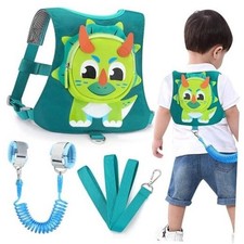 Toddler Harness Leash with anti Lost Wrist Link, Kids Dinosaur Harnesses Blue