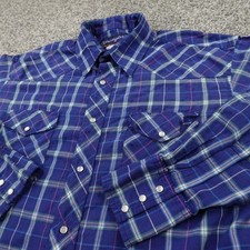 VTG Wrangler Shirt Mens 15.5 M Blue X Long Tails Western Pearl Snap Cowboy USA