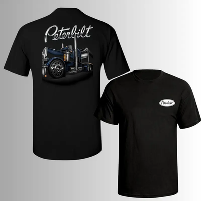 #ad Peterbilt Black Semi Truck T Shirt – Classic Chrome Rig Graphic Tee Bold Diesel $66.11