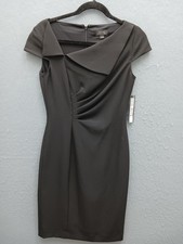 Tahari Women Size 2 Dress Black Asymmetrical Cap Sleeve Professional Work Chic