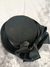 Michael Howard 100 Wool Georgi Black Hat Satin Black Bow Church/Funeral NWT