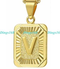 18K Gold Filled Tarnish-Resist Alphabet Letter "V" Initial Bar Pendant Necklace