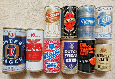 10 Vintage Empty Pop Top Beer Cans - All Different
