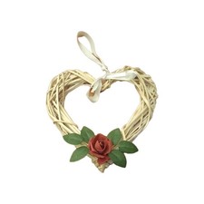 WICKER HEART DECORATION , Red Rose 30cm x 30cm  natural,  NEW. mother's day 