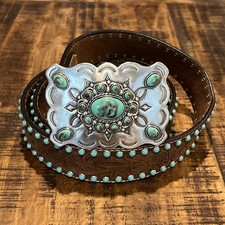 Nocona Women's Tooled Brown with Turquoise Western Belt Size Large 43  