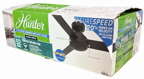Hunter Fans - Presto 52 Inch Ceiling Fan with Wall Control-Matte Black Finish - Picture 1 of 3