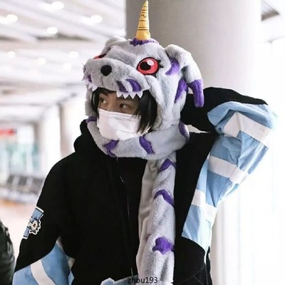 Anime Digimon Adventure Gabumon Plush Hat Cap Movable Ears Cosplay Xmas Gift