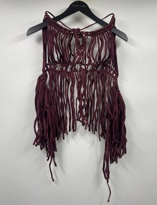 Handmade Macrame Burgundy Red Top One Size