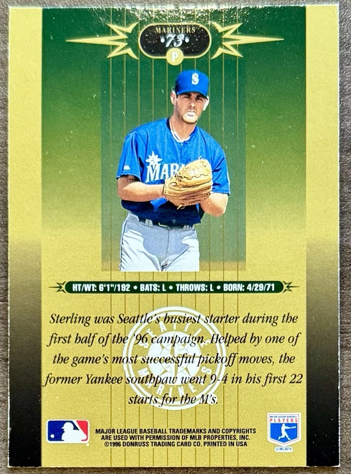 1996 Leaf Limited GOLD #73 Sterling Hitchcock Mariners RARE GOLD FOIL PARALLEL - Image 2 of 2