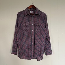Vintage 70s Levi's Plaid Button Up Shirt Size L Red Blue White Made in USA