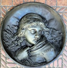 Antique BRADLEY & HUBBARD CAST IRON Girl Wall Plaque "Winter" HIGH RELIEF 7 5/8"