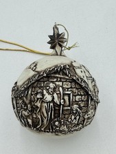 Vintage Nativity Scene Ornament Ivory Resin Carved Christmas Ball Holiday Decor