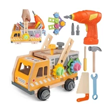 Aliex 38PCS Kids Wooden Truck Tool Set with Toy Drill for Toddlers ... Fast Ship