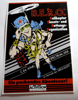 Werbe-Aufkleber Activision H.E.R.O. Videospiel 1984 Atari Commodore 64 Spectrum