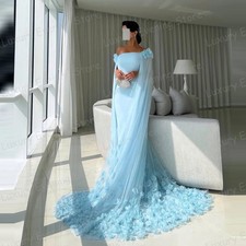Flowers Evening Dresses Mermaid Sexy Off Shoulder Sleeveless Shawl Prom Gowns