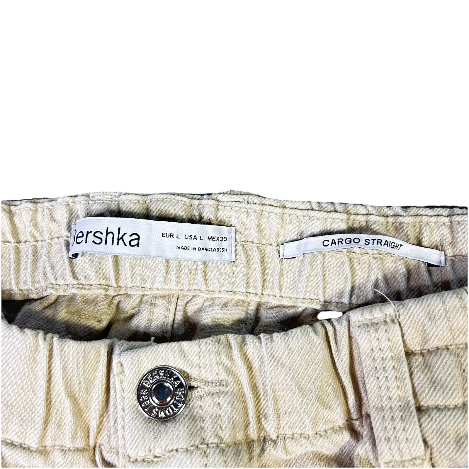 Bershka Women’s Cargo Pants Straight Leg Cream Ivory Casual Trousers Size L image 3