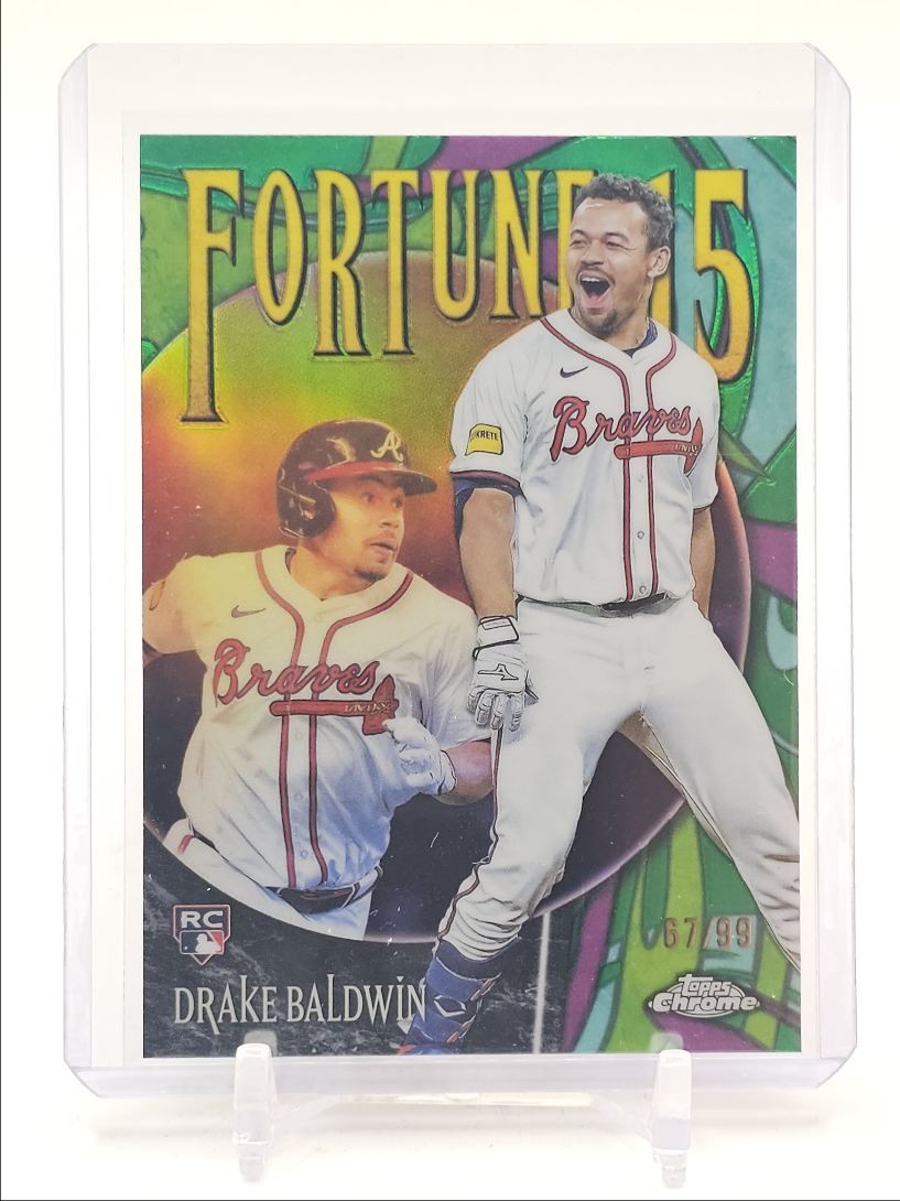 DRAKE BALDWIN 2025 TOPPS CHROME UPDATE FORTUNE 15 ROOKIE GREEN RC /99 Q4920