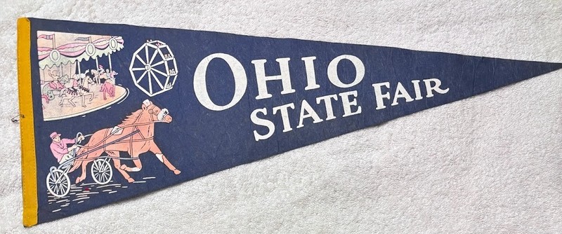 Vintage Large Blue Ohio State Fair Souvenir Felt Pennant 30" Excellent Condition