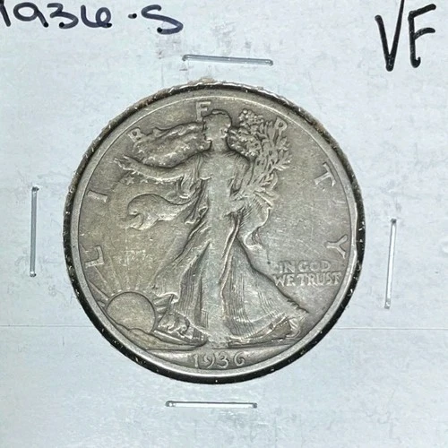 1936-S WALKING LIBERTY SILVER HALF DOLLAR~ VF ~NICE LOOKING COIN~ 90% SILVER
