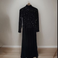 Bob Mackie Vintage 1990s Black Long Sleeve Beaded Sequin Long Dress Gown Size 6