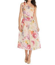 Alfred Sung Women's Tie One Shoulder Floral Organdy Midi Dress Size 12R NWT