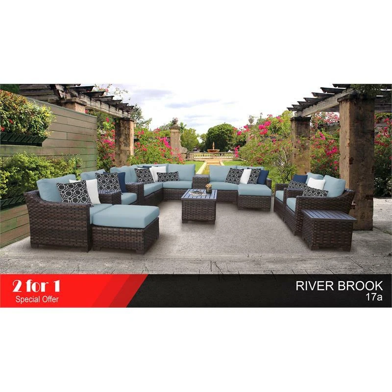 kathy ireland River Brook 17 Piece Outdoor Wicker Patio Furniture