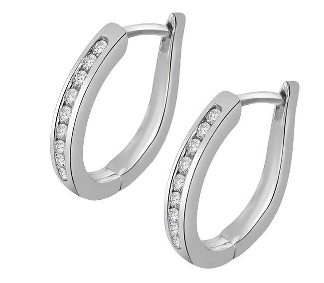 I1 G Channel Set 0.20 Ct Natural Diamond 14K White Gold Hoops Earring Appraisal - Image 3 of 4