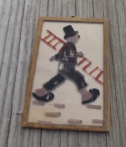 Ausschmückungsteil für Puppenstube: Antikes Bild Kaminfeger handbemalt 9 x 6 cm