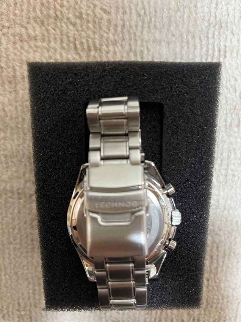 Technos Chronograph Tachymeter Watch Round Silver Men 40mm Black Vintage