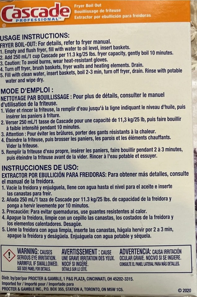 Cascade Professional Fryer Boil Out / Dishwasher Detergent with