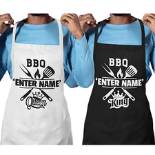 Personalised Name Apron BBQ Grill Queen King Funny Novelty Couple Gift Set